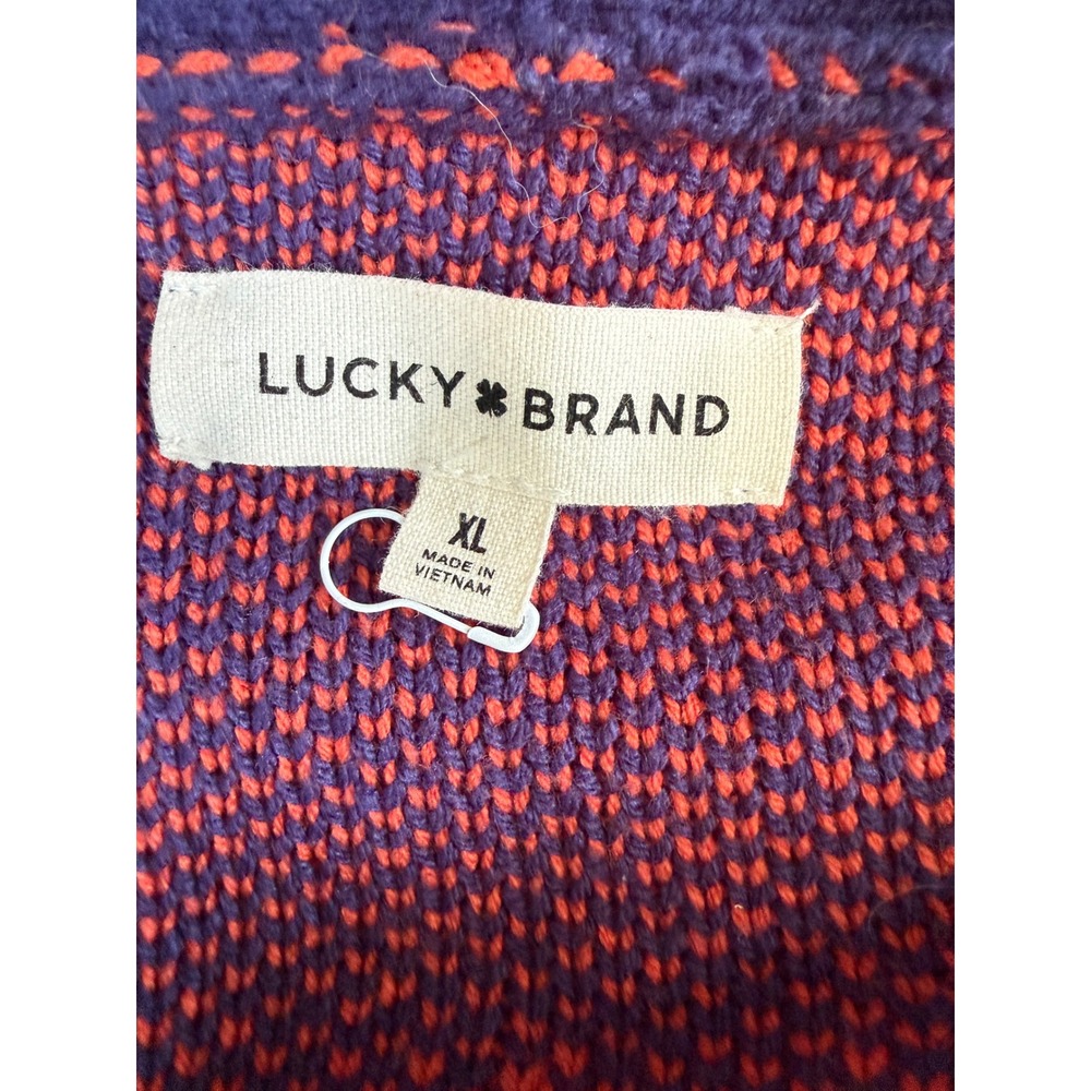 Lucky Brand Womens Southwestern Intarsia Shawl Cardigan Navy Red XL RN80318 - Picture 5 of 7